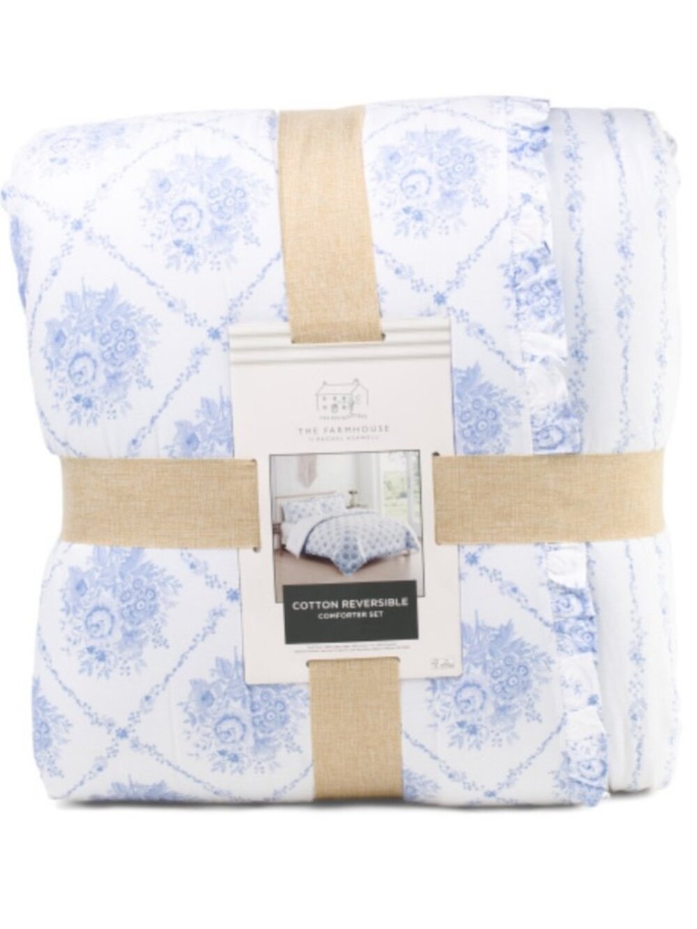 Rachel ASHWELL Blue Floral Cotton Reversible Comforter Set